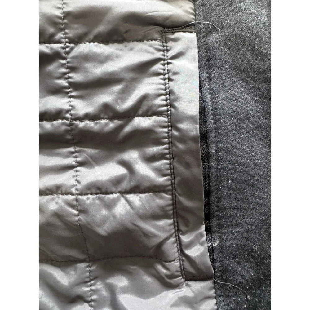 Orvis Mens Medium Hybrid Mixed Media Jacket Gray Puffer Fleece Full Zip Flaws